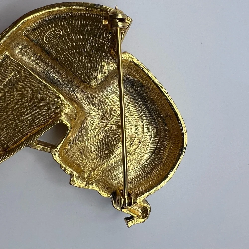Rare Sphinx Egyptian Revival Vintage Gold Tone Pharaoh Brooch w/ Colorful Accent - Picture 6 of 8